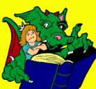 Dibujo Dragón, chica y libro pintado por elyxuli