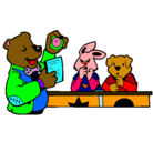 Dibujo Profesor oso y sus alumnos pintado por geral