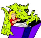 Dibujo Dragón, chica y libro pintado por brayan 