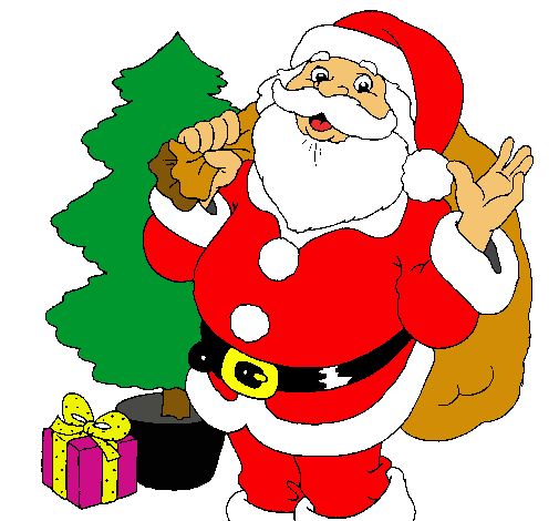 Dibujo Santa Claus y un árbol de navidad pintado por Paulita