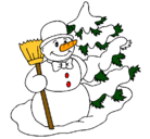 Dibujo Muñeco de nieve y árbol navideño pintado por LuisD