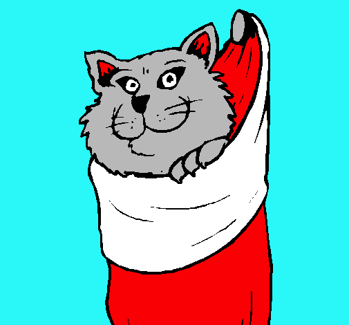 Dibujo Gato dentro de una calcetín pintado por hilia-andy