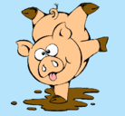 Dibujo Cerdito jugando pintado por cerdo