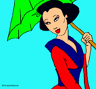 Dibujo Geisha con paraguas pintado por yinda