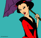 Dibujo Geisha con paraguas pintado por fantasi