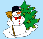 Dibujo Muñeco de nieve y árbol navideño pintado por iuju
