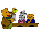 Dibujo Profesor oso y sus alumnos pintado por lizeth
