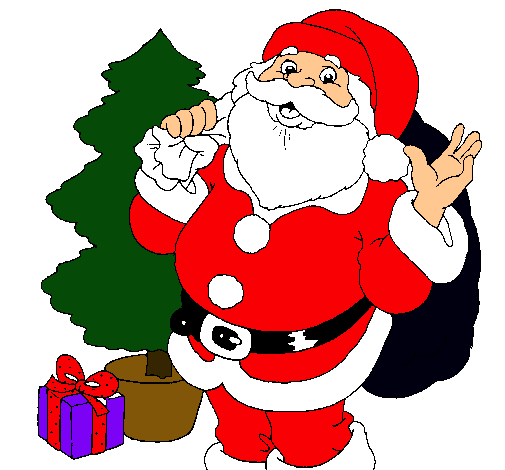 Dibujo Santa Claus y un árbol de navidad pintado por Candace