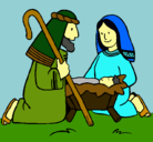 Dibujo Adoran al niño Jesús pintado por nacimiento