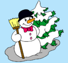 Dibujo Muñeco de nieve y árbol navideño pintado por marl