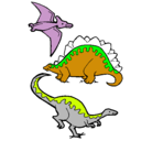Dibujo Tres clases de dinosaurios pintado por moises