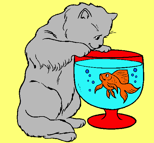 Dibujo Gato mirando al pez pintado por antony