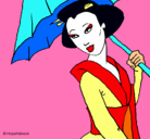 Dibujo Geisha con paraguas pintado por titi