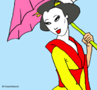 Dibujo Geisha con paraguas pintado por Soucken