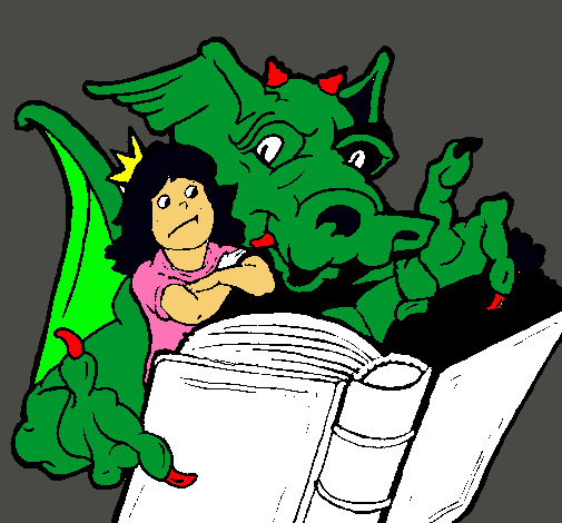 Dragón, chica y libro