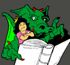 Dibujo Dragón, chica y libro pintado por jeancarlo