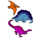 Dibujo Tres clases de dinosaurios pintado por anag