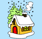 Dibujo Casa en la nieve pintado por navidad