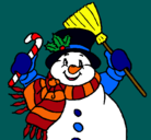 Dibujo Muñeco de nieve con bufanda pintado por nieve