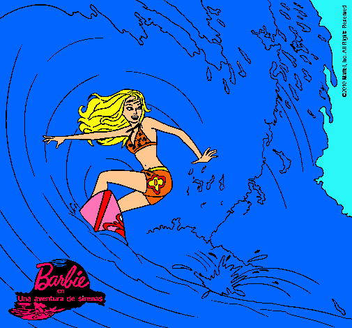 Barbie practicando surf