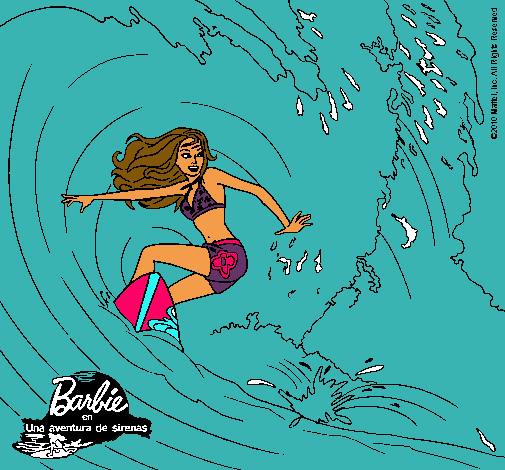 Barbie practicando surf