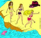 Dibujo Barbie y sus amigas en la playa pintado por Caca
