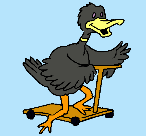 Pato en patinete