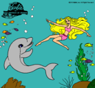 Dibujo Barbie jugando con un delfín pintado por lerelele