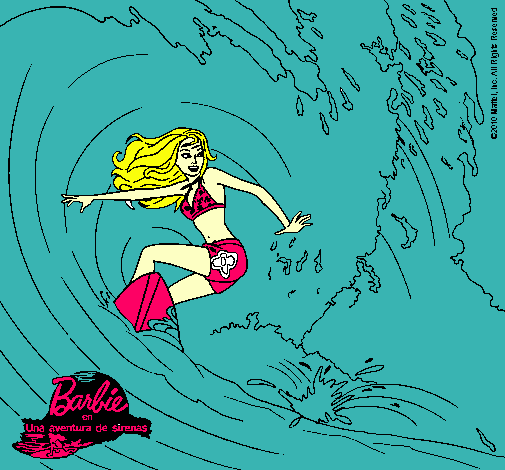 Barbie practicando surf