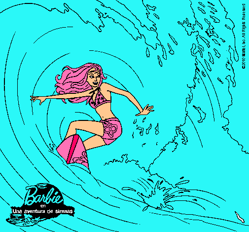 Barbie practicando surf