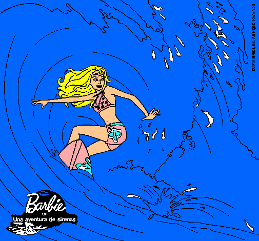 Barbie practicando surf