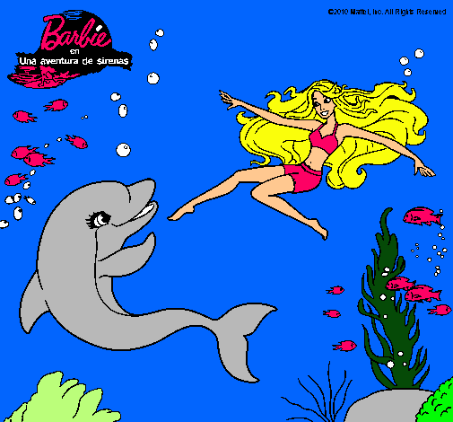Dibujo Barbie jugando con un delfín pintado por ALBARS