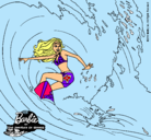 Dibujo Barbie practicando surf pintado por gissela