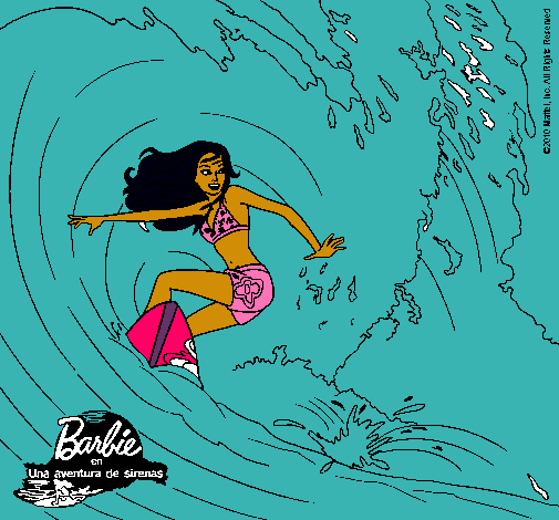 Barbie practicando surf