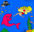 Dibujo Barbie jugando con un delfín pintado por aleli