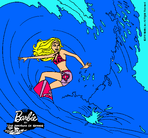 Dibujo Barbie practicando surf pintado por perri