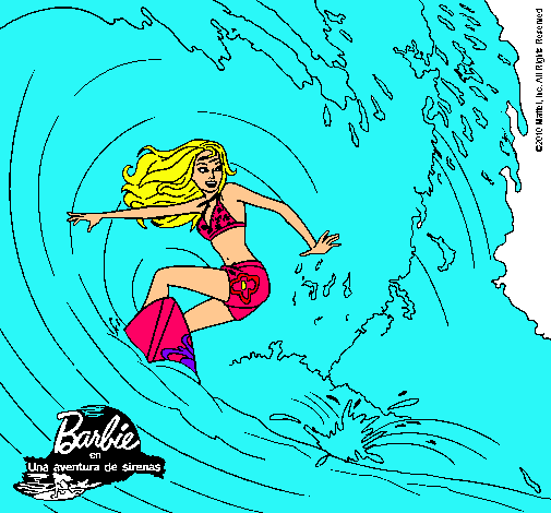 Barbie practicando surf