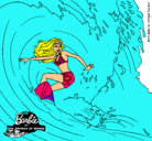 Dibujo Barbie practicando surf pintado por esther
