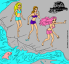 Dibujo Barbie y sus amigas en la playa pintado por tresamiguas