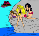 Dibujo Barbie y sus amigas sentadas pintado por  sibrian