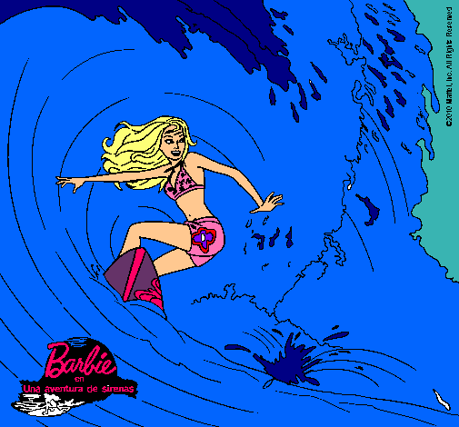 Barbie practicando surf