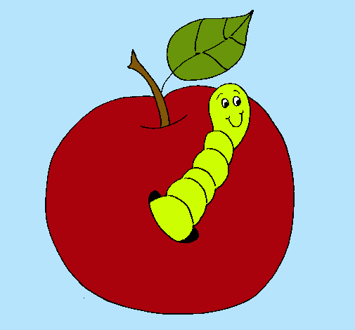 Dibujo Manzana con gusano pintado por paternera
