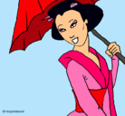 Dibujo Geisha con paraguas pintado por valehe