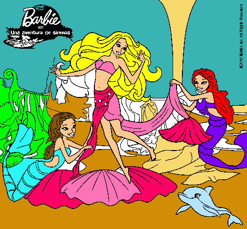 Dibujo Barbie con sirenas pintado por LAMOLI 