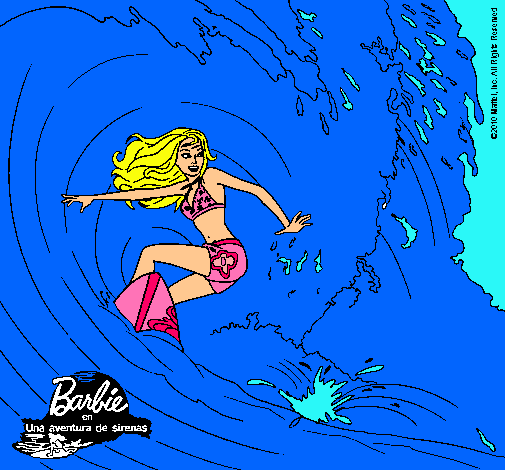 Dibujo Barbie practicando surf pintado por giza