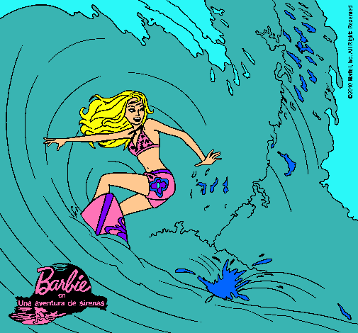 Barbie practicando surf