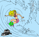 Dibujo Barbie practicando surf pintado por GiNETH