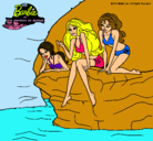Dibujo Barbie y sus amigas sentadas pintado por Mirene