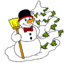 Dibujo Muñeco de nieve y árbol navideño pintado por mori