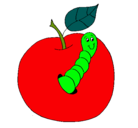 Dibujo Manzana con gusano pintado por juani